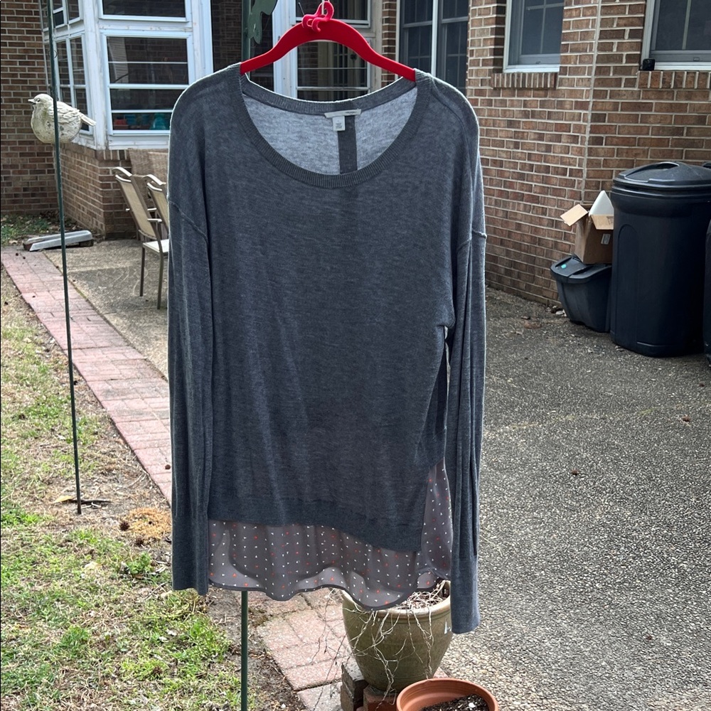 Halogen Gray Layered Scoop Neck Sweater with Sheer Polka Dot Hem